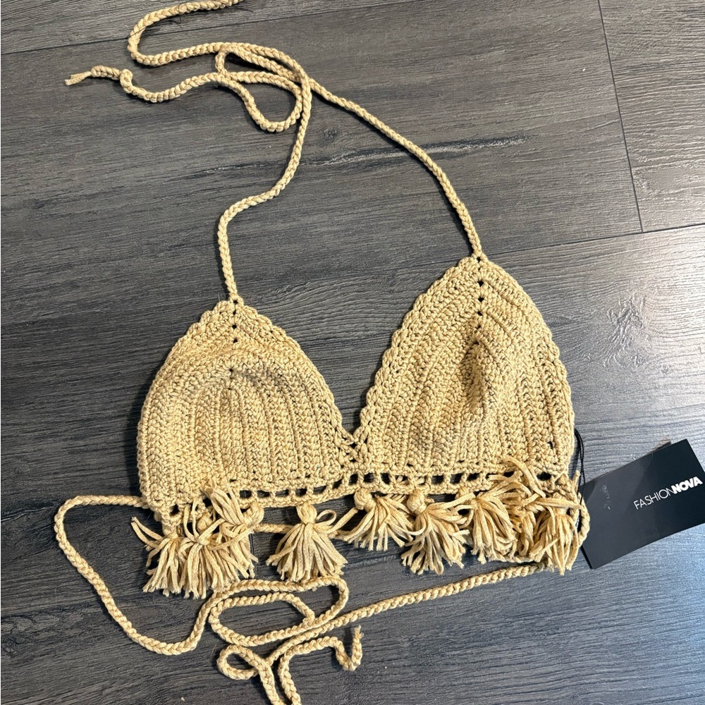 Fashion Nova Beige Crochet Bikini Top